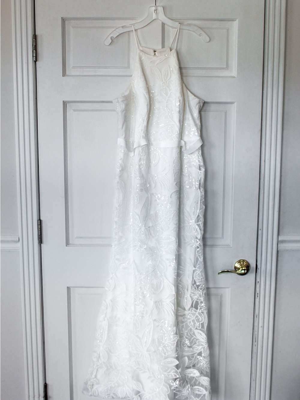 White Embroidered Halter Wedding Dress - Elegant Women's Dress